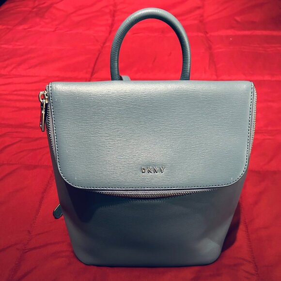 DKNY Essentials Leather Backpack in Slate Blue main image 9